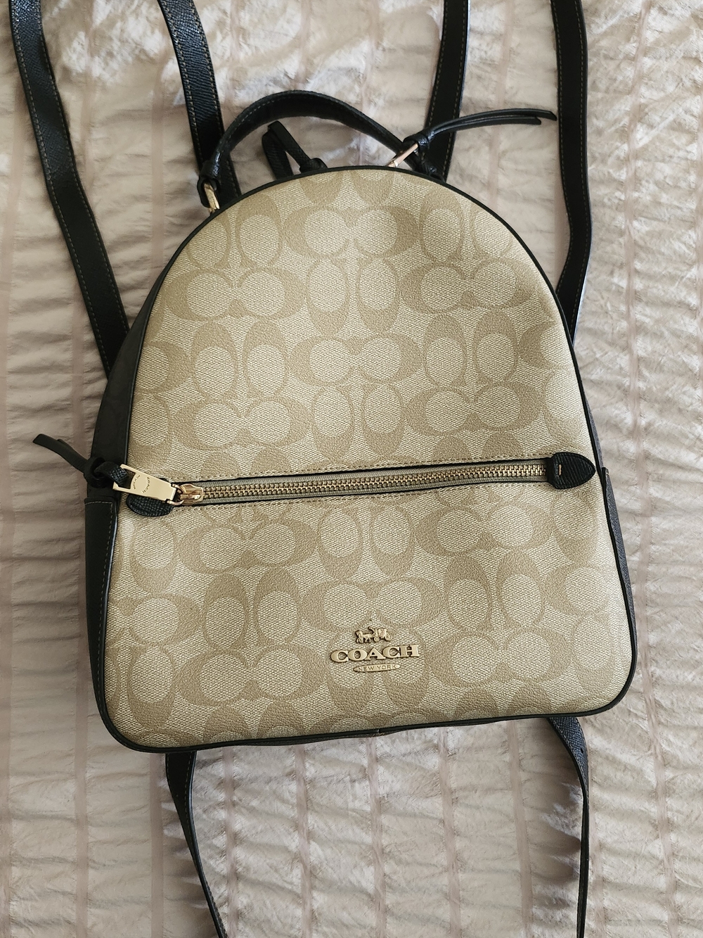 Coach Signature Print Beige & Black Mini Backpack